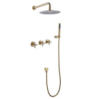 matrix decor 1-Spray Round Wall Bar Shower Kit with Hand Shower in Brushed Gold MD-RCS81010BG