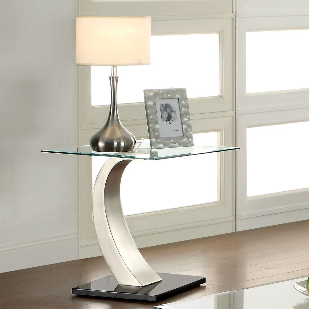 Odra Contemporary Silver 24 inch Glass Top Side Table by Furniture of America