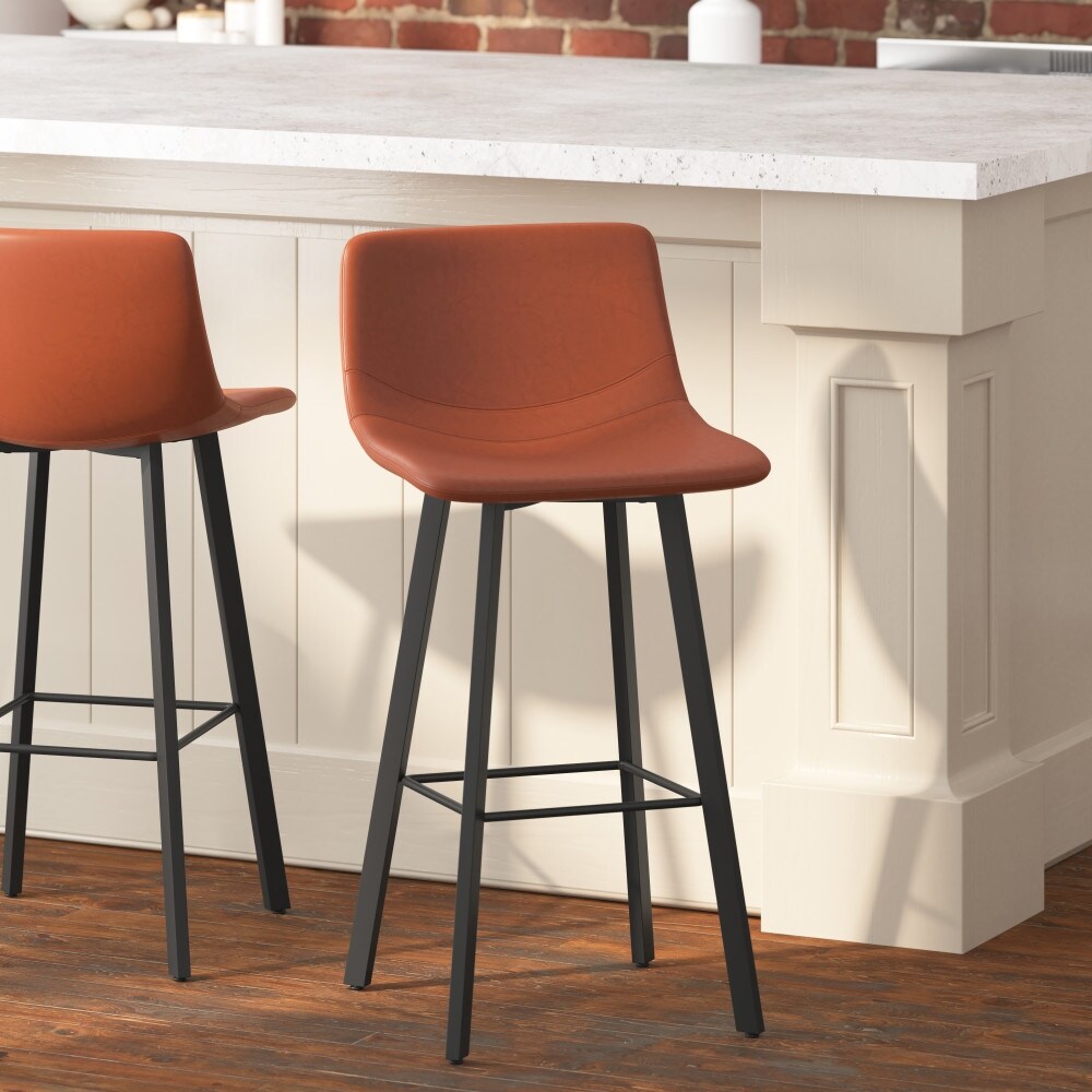 Set of 2 Armless Upholstered Metal Counter Stools