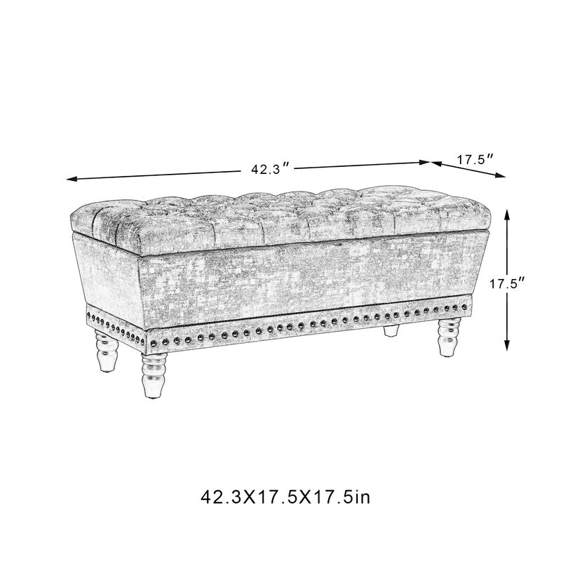 Adeco Button Tufted Trapezoid Storage Ottoman Bench