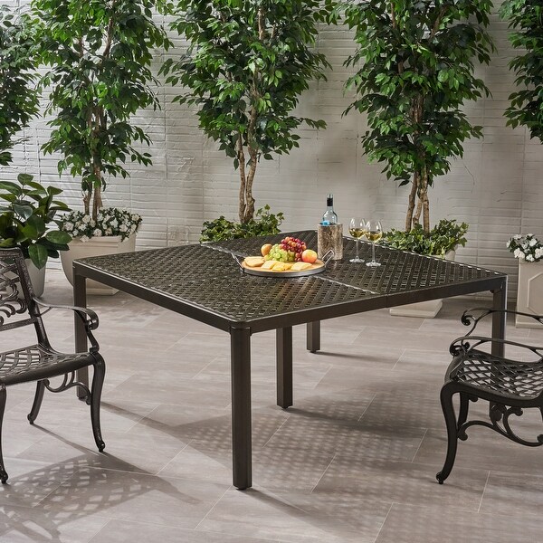 Outdoor Modern Aluminum Dining Table with Woven Accents