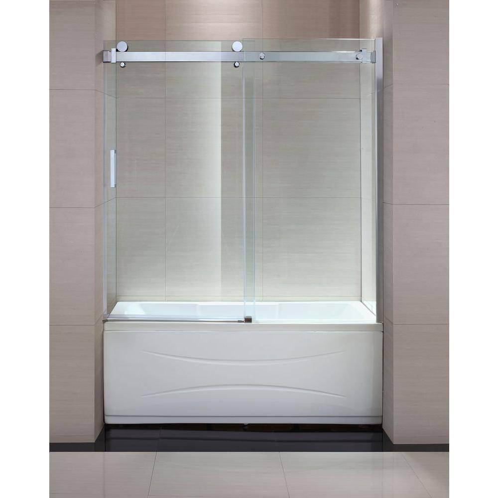 Schon Judy 60 in. x 59 in. Semi-Framed Sliding Trackless Tub and Shower Door in Chrome with Clear Glass SC70013