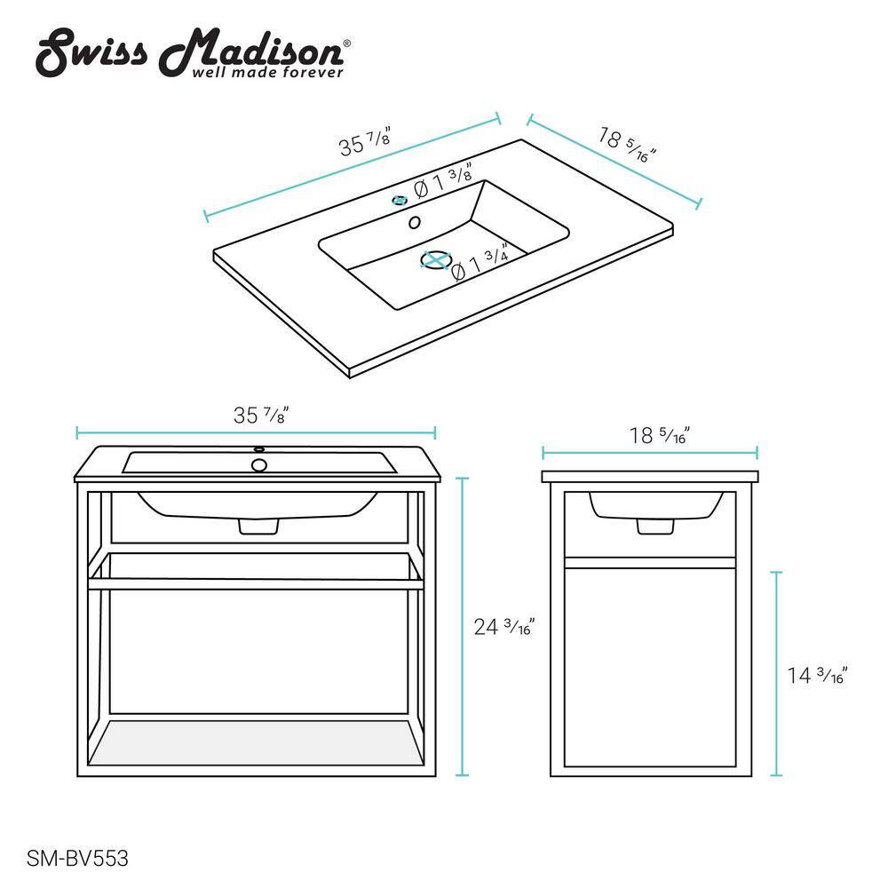 Swiss Madison Pierre 36 in. Single Metal Frame Open Shelf Bathroom Vanity in Black Vanity Top in White with White Basin SM-BV553