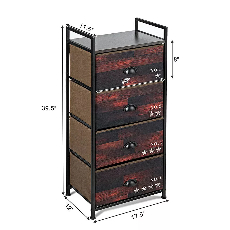 Industrial 4 Fabric Drawers Storage Dresser with Fabric Drawers and Steel Frame