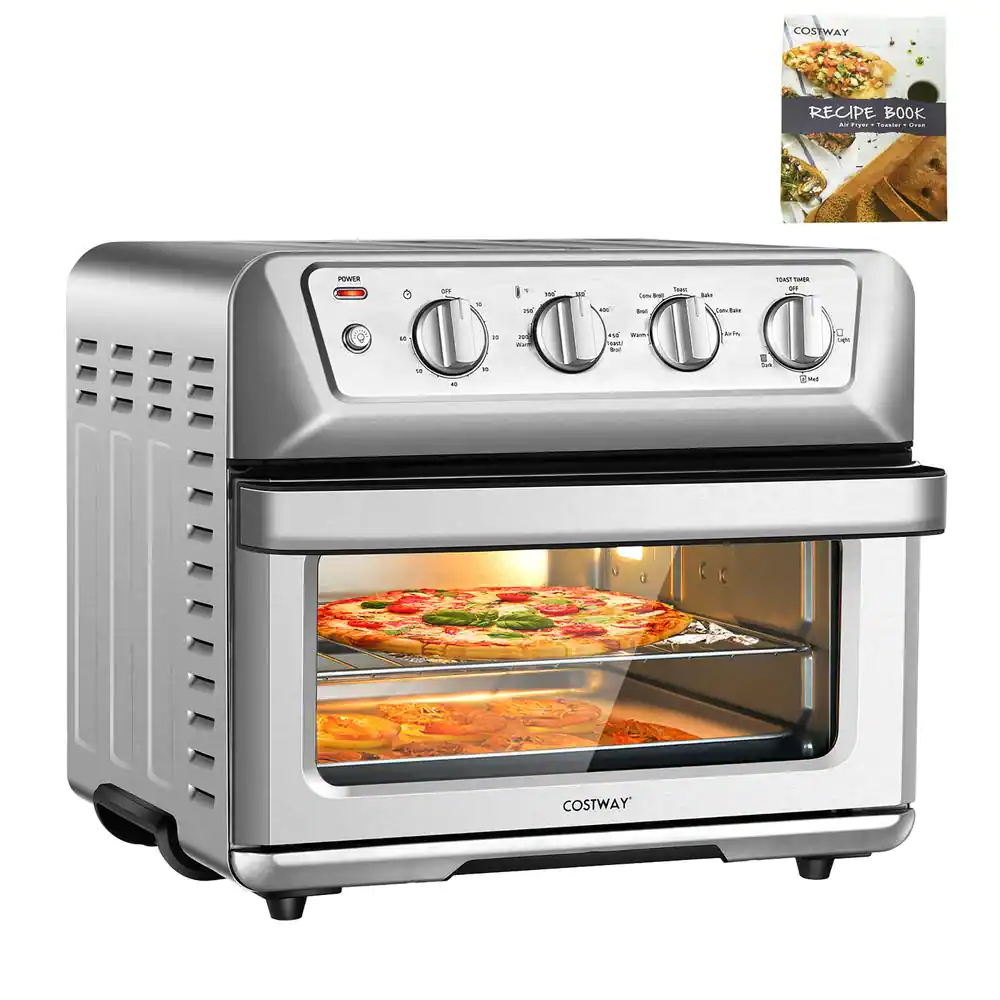 Costway ES10044US 21.5 qt. Silver Air Fryer Toaster Oven 1800-Watt Countertop Convection Oven with Recipe