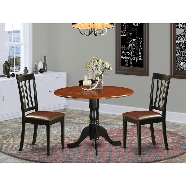 3-piece Dining Set Contains Round Table and 2 Dining Chairs in Black and Cherry Finish (Chairs Seat Options)