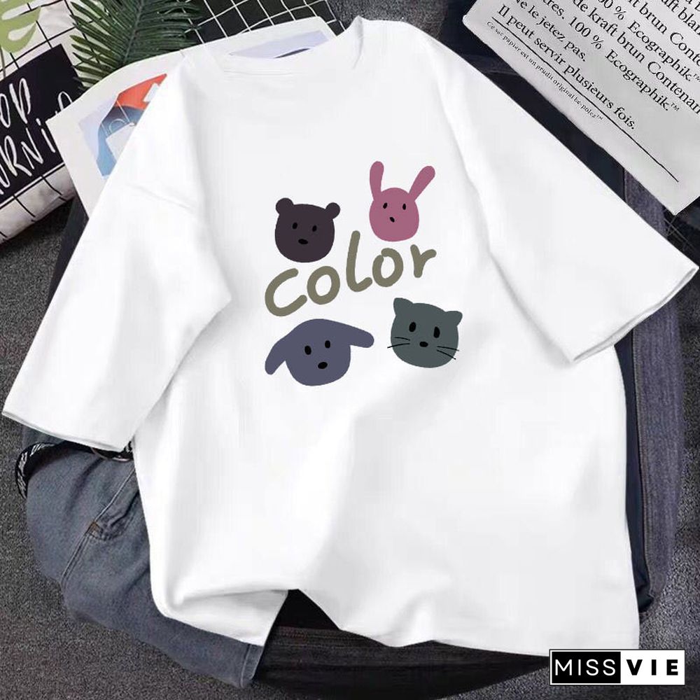 Cute Cartoon Print Loose T-Shirt