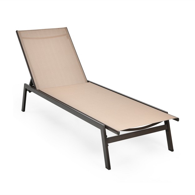 Tangkula Patio Chaise Lounger With 6 postion Adjustable Backrest And Breathable Fabric Brown