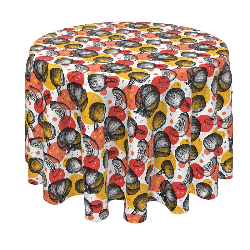 Round Tablecloth， 100% Polyester， 90 Round， Pumpkins and Autumn Dots