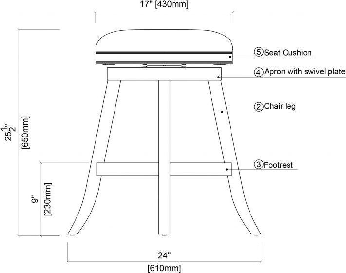 Boraam Fenton 24 Backless Wood and Linen Swivel Counter Stool  Ivory Wire-Brush