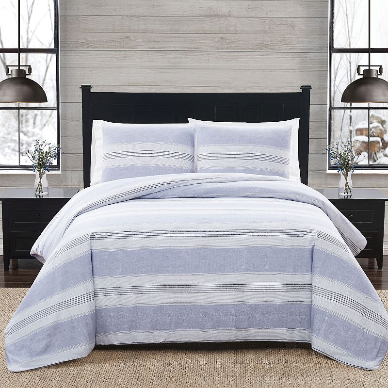 London Fog Stripe Flannel Duvet Cover Set with Shams