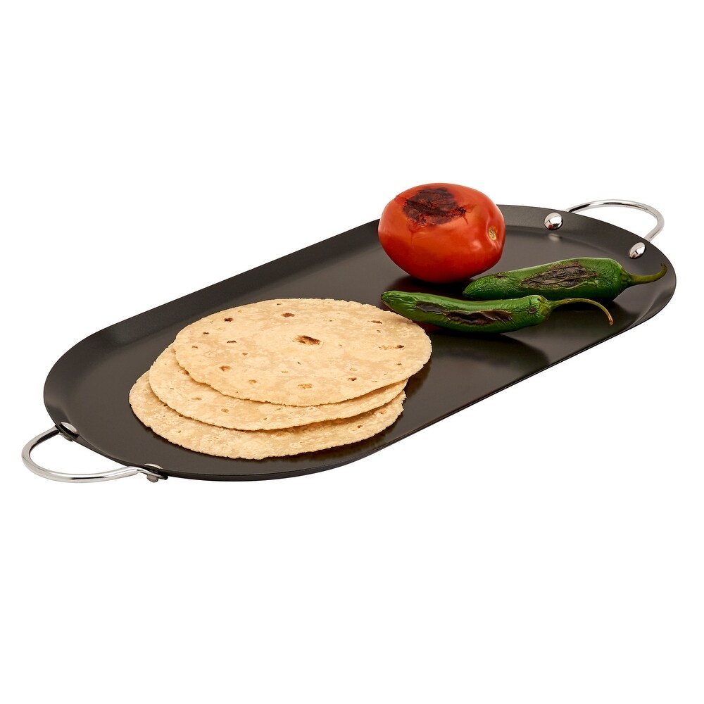 Infuse 15.75 inch x 7.75 inch Oval Carbon Steel Comal / Griddle