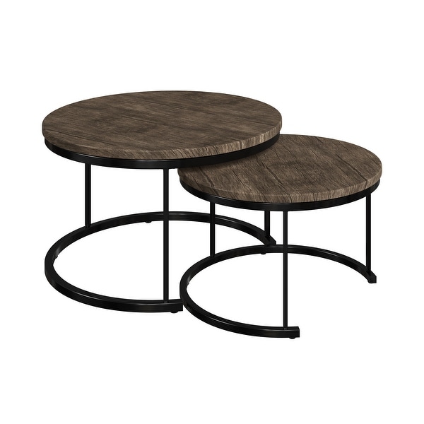 Round Coffee Table Set - 2-Piece Nesting Tables by Lavish Home (Gray-Brown)