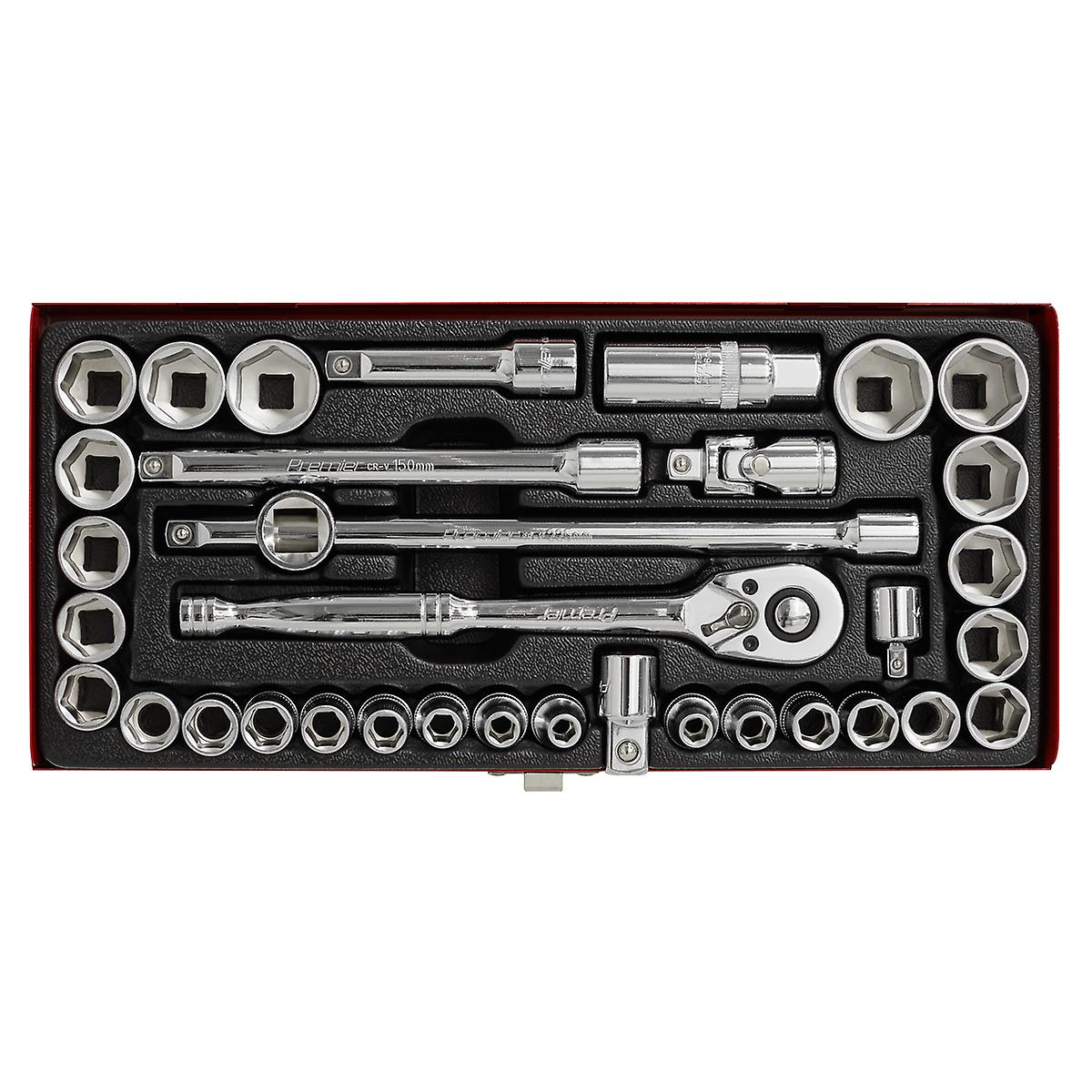 Sealey Ak691 Socket Set 35Pc 3/8Sq Drive 6Pt Walldrive - Duometric