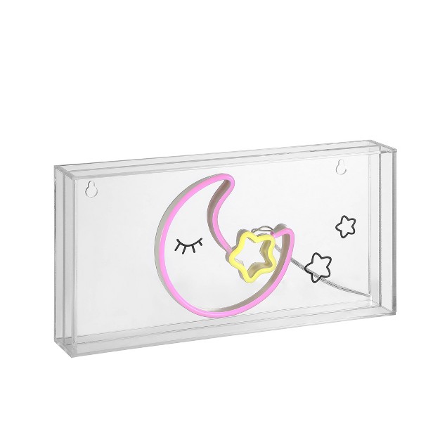 Moon Contemporary Glam Acrylic Box Pendant includes Led Light Bulb Neon Pink yellow Jonathan Y