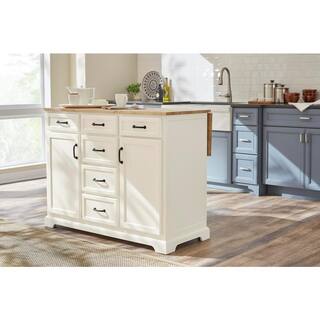 Home Decorators Collection Ivory Kitchen Island with Natural Butcher Block Top SK19304Er1-V