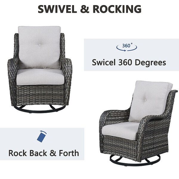 Pocassy PE Wicker Rocking Chair Swivel Chairs Glider Chair