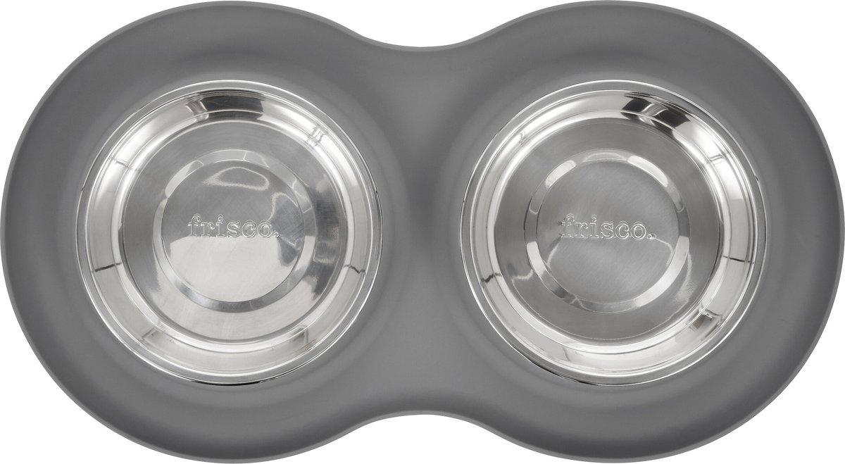 Frisco Double Stainless Steel Pet Bowl with Silicone Mat