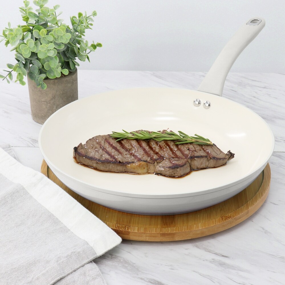 12 Inch Ceramic Nonstick Aluminum Frying Pan in Linen