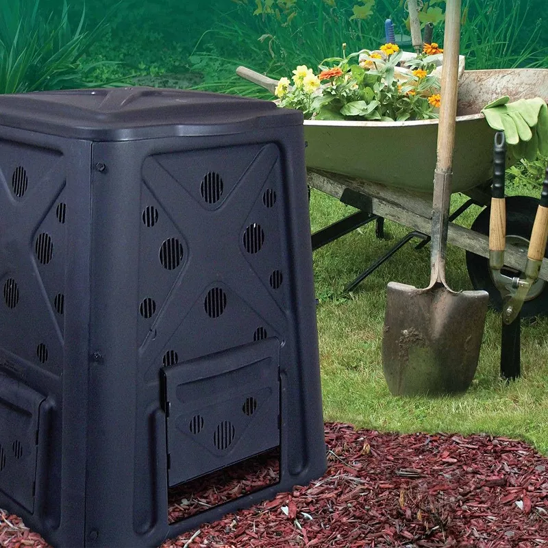 Redmon 65 Gallon Capacity Compost Bin with Lift Off Lid and 4 Door Access， Black