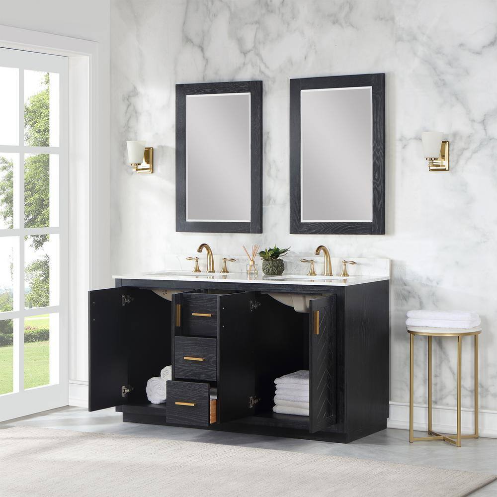 Altair Gazsi 60 in. W x 22 in. D x 34 in. H Bath Vanity in Black Oak with Grain White Composite Stone Top 543060-BO-GW-NM