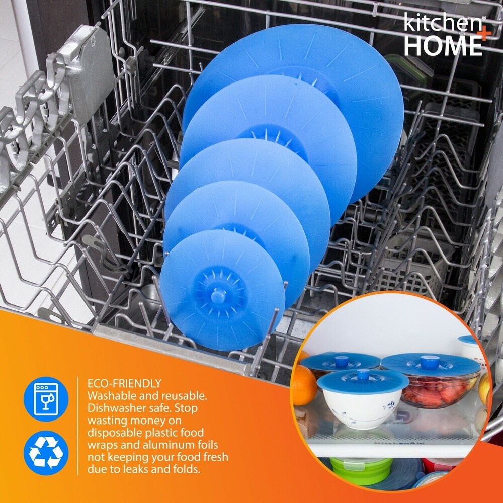 Blue Silicone Set of 5 Pan Lids Food Saver Covers