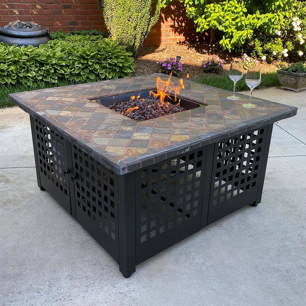 Endless Summer The Elizabeth 42 in. W x 22.5 in. H Square TileMarble Mantel LP Gas Outdoor Fire Pit GAD15286G