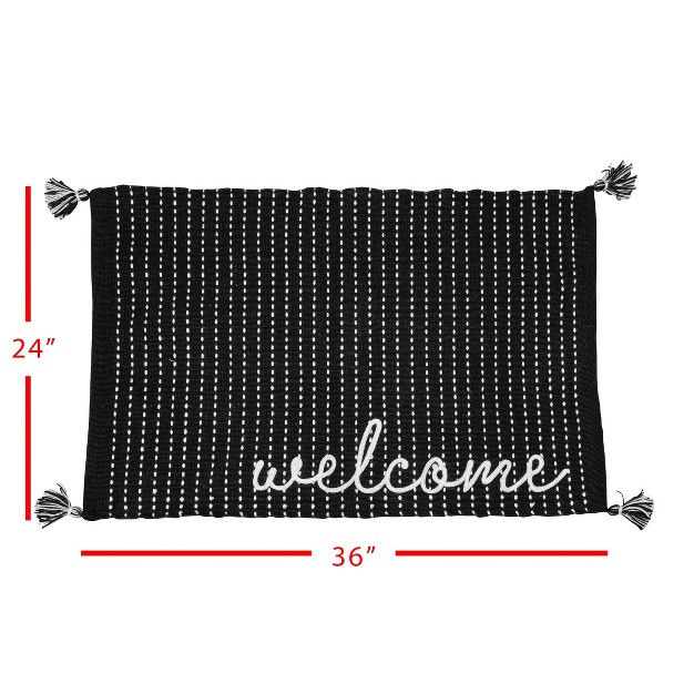 Foreside Home amp Garden 2 x27 x3 x27 Welcome Hand Woven Indoor Outdoor Rug Black