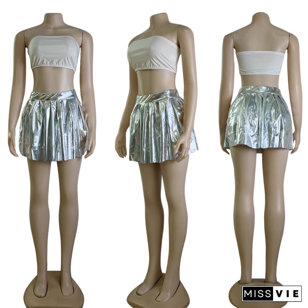 Summer Bright Color High Waist Pleated Mini Skirts