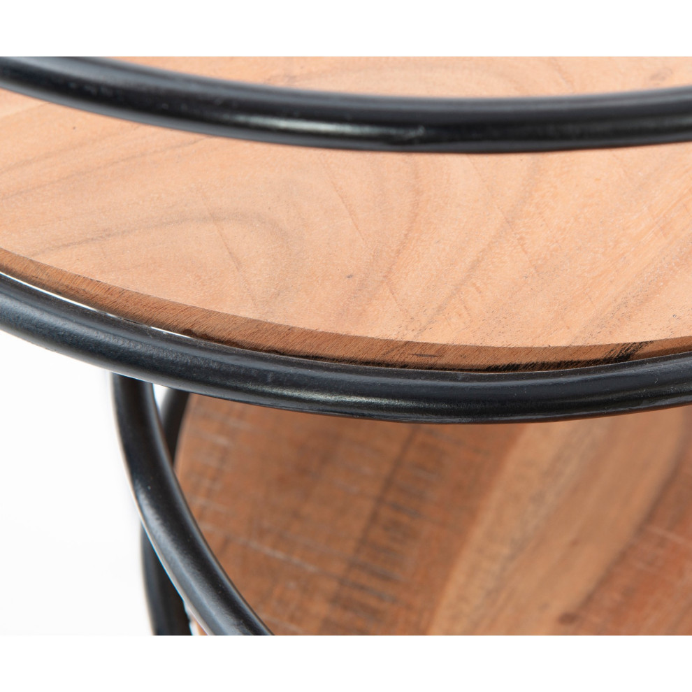 Transitional End Table  Unique Nesting Design With Round Acacia Wood Tops   Industrial   Coffee Table Sets   by Decor Love  Houzz