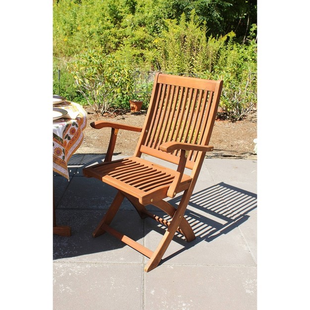 Achla Designs Eucalyptus Arm Chair Indoor outdoor Natural Oil Finish Foldable Sustainably Harvested Wood