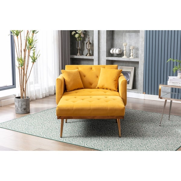 Velvet Upholstered Tufted Living Room Sleeper Sofa Chair With Rose Golden feet