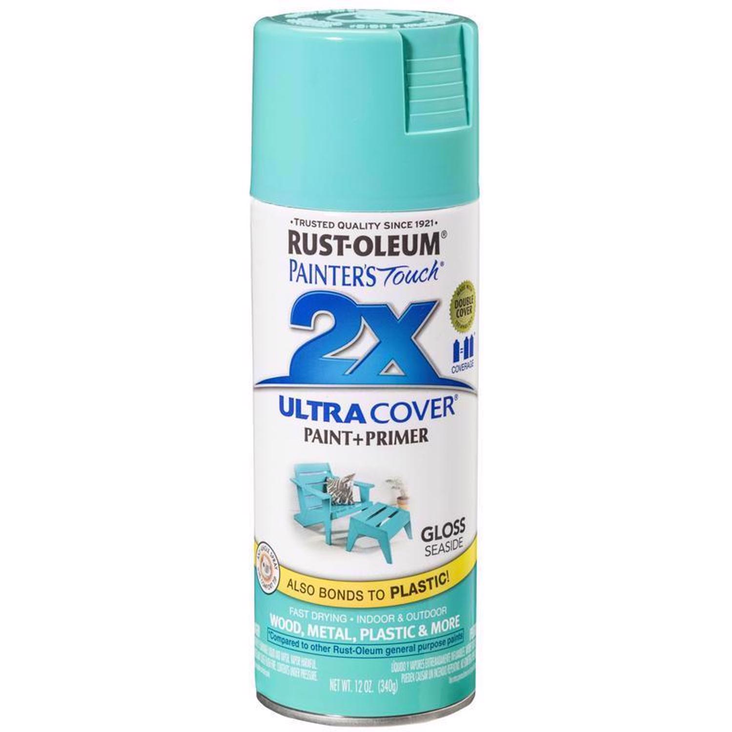 Rust-Oleum Painter\u0027s Touch 2X Ultra Cover Gloss Seaside Paint+Primer Spray Paint 12 oz