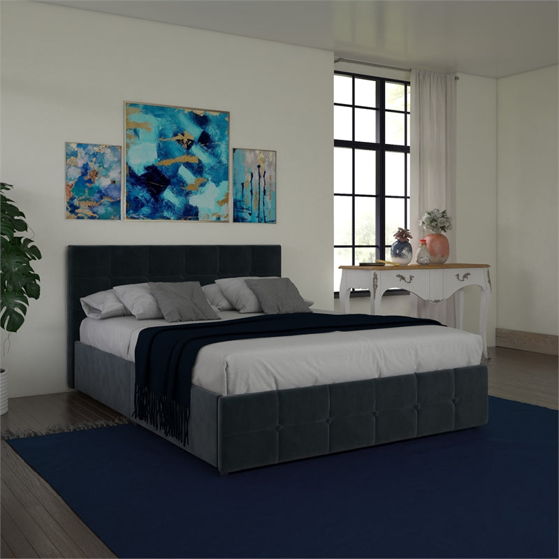 DHP Ryan Blue Velvet Upholstered Bed w/storage Queen