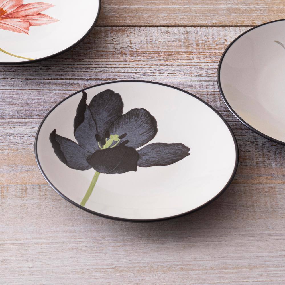 Noritake Colorwave Graphite Black Stoneware Floral Appetizer Plate (Set of 4) 6-14 in. 8034-504D