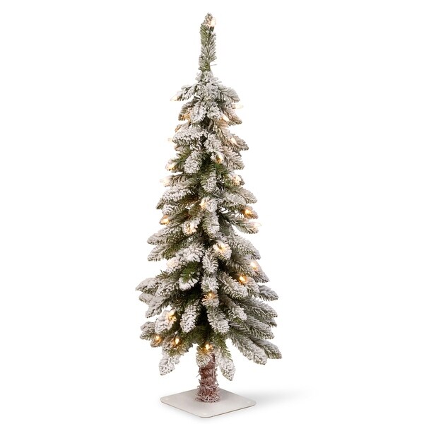 National Tree Company 3 ft. Snowy Downswept Forestree with Clear Lights