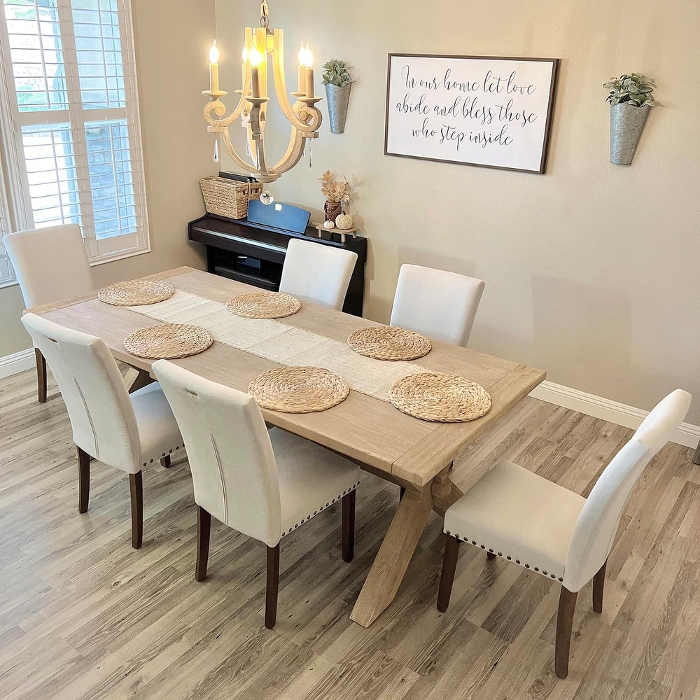 Upholstered Parsons Dining Chairs Set of 2/4  Fabric Dining Room Kitchen Side Chair with Nailhead Trim and Wood Legs