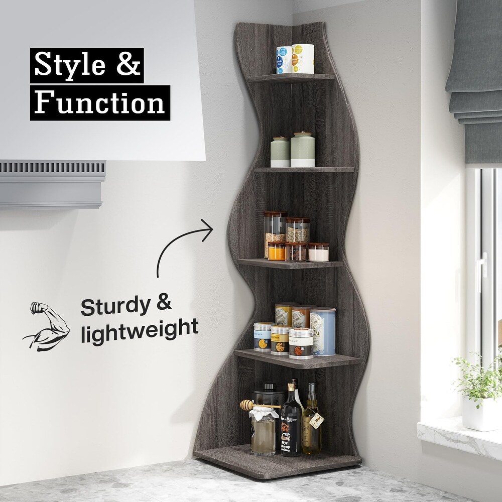 Corner Shelf Bookcase Bookshelf with Unique Shape for Living Room  Home Office