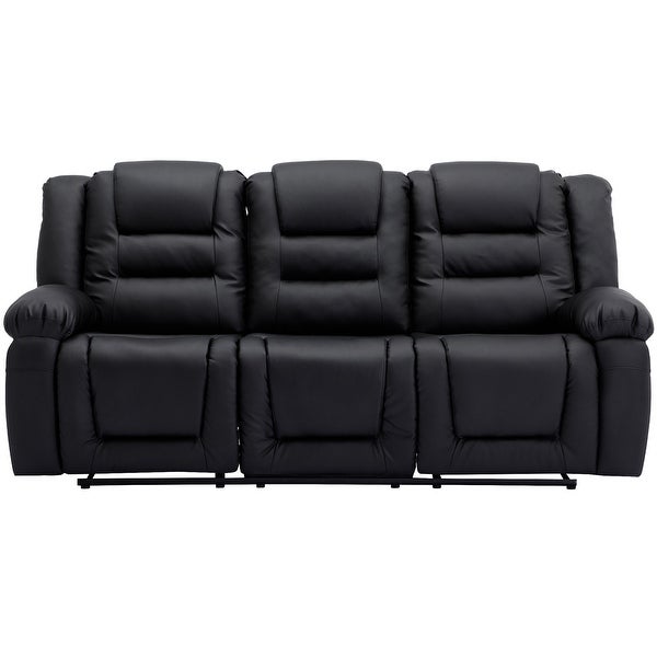 3 Pieces Recliner Sofa Sets in PU Leather for Living Room，Black - 3 Pieces Recliner Sofa Sets