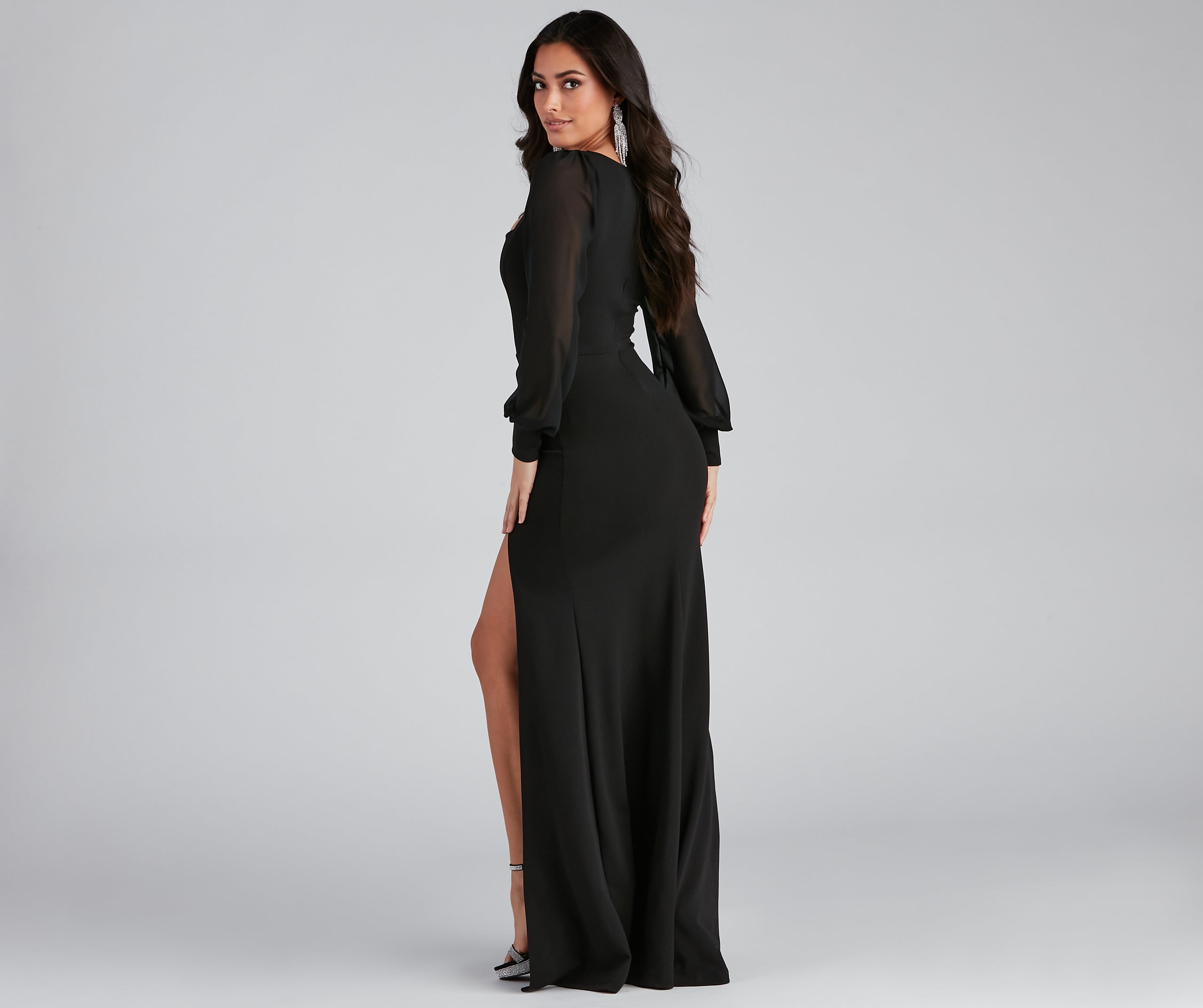 Veronica Formal Chiffon Sleeve Slit Long Dress