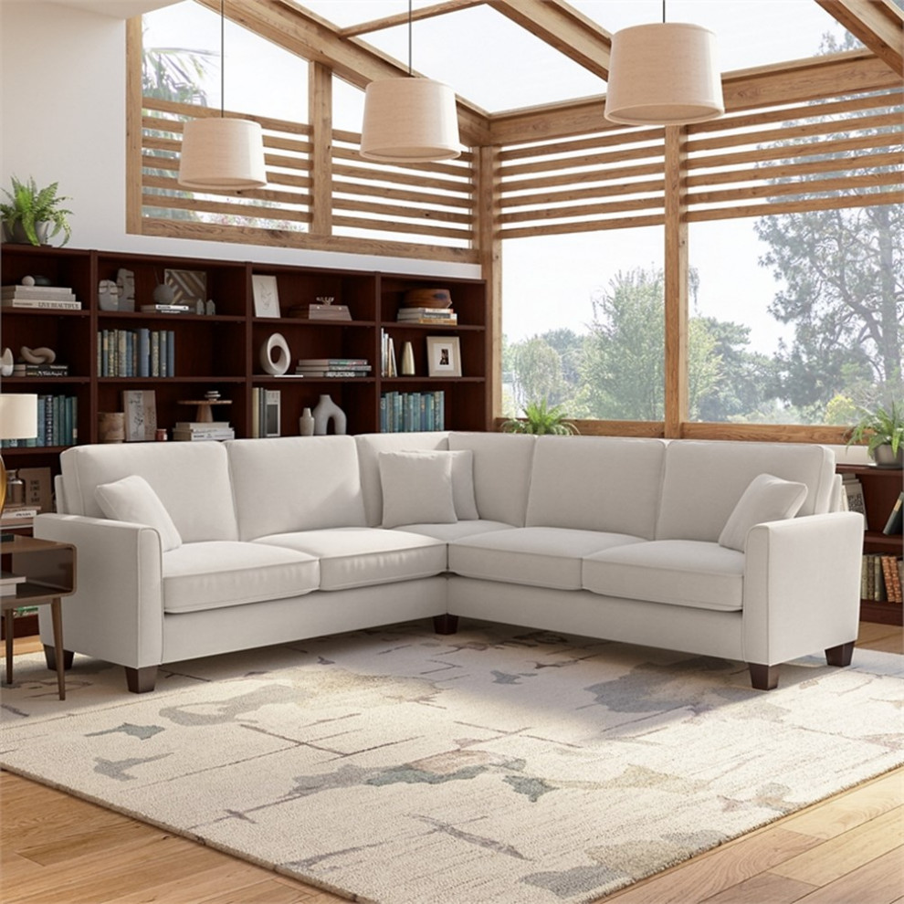 Flare 99W L Shaped Sectional Couch in Light Beige Microsuede Fabric   Transitional   Sectional Sofas   by Homesquare  Houzz