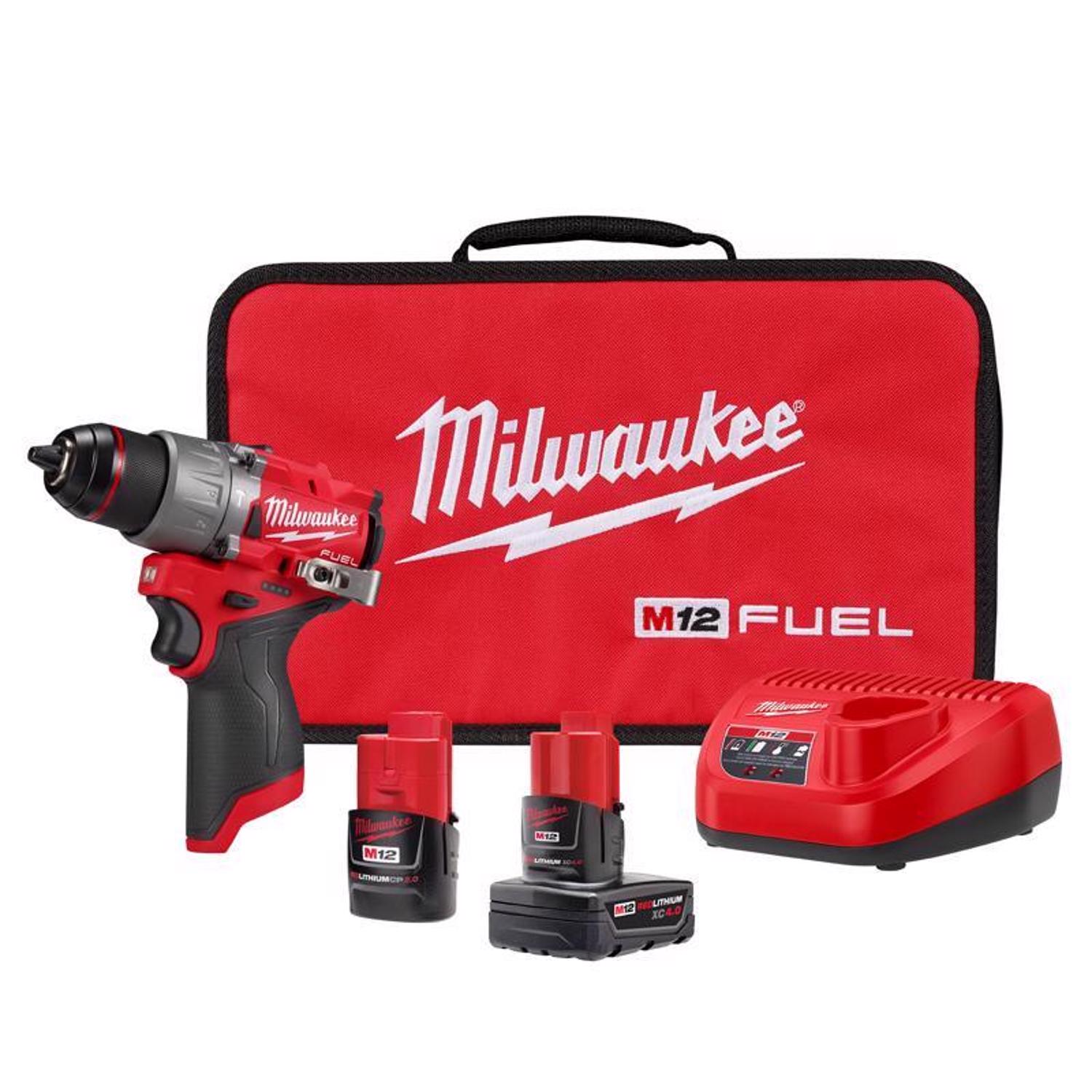 MW M12 FUEL 12 V 1/2 in. Brushless Cordless Hammer Drill Kit (Battery \u0026 Charger)