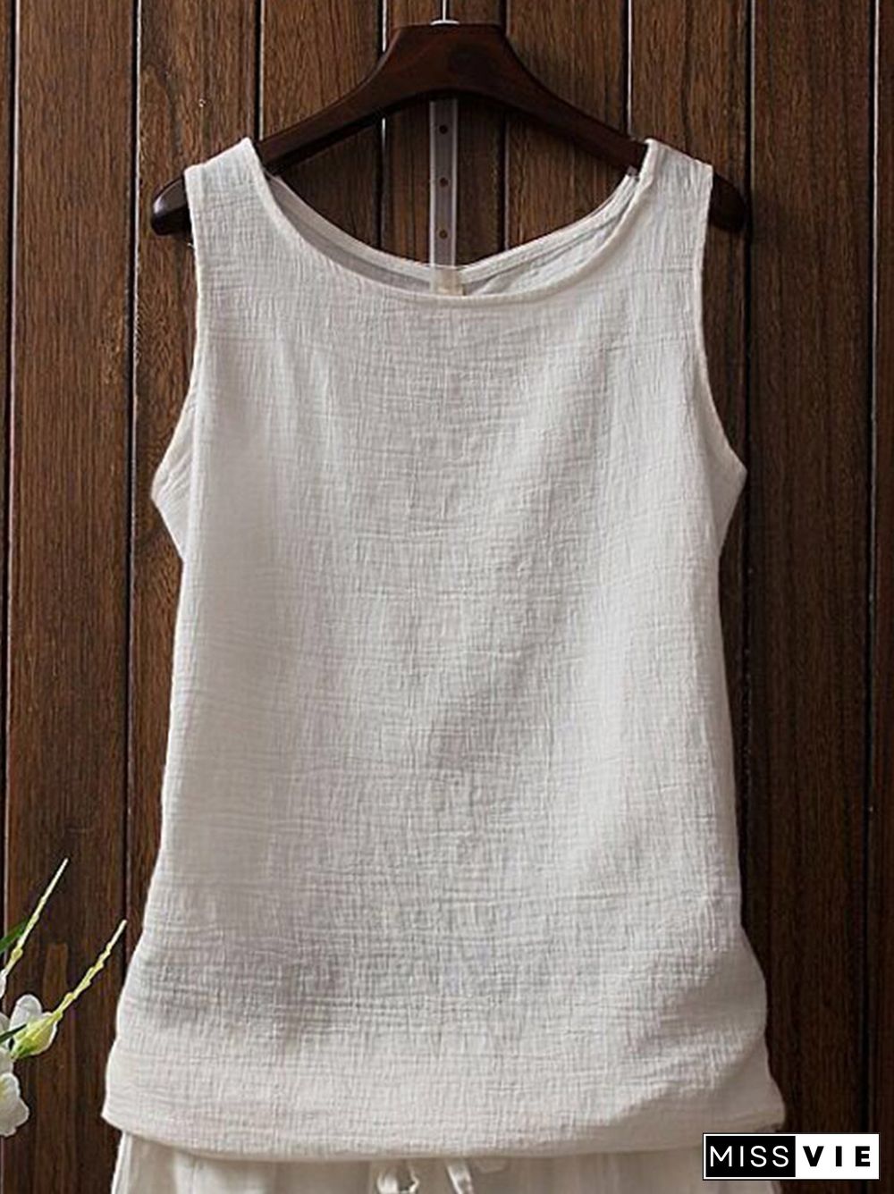 Texture Round Neck Comfy Casual Tank Top