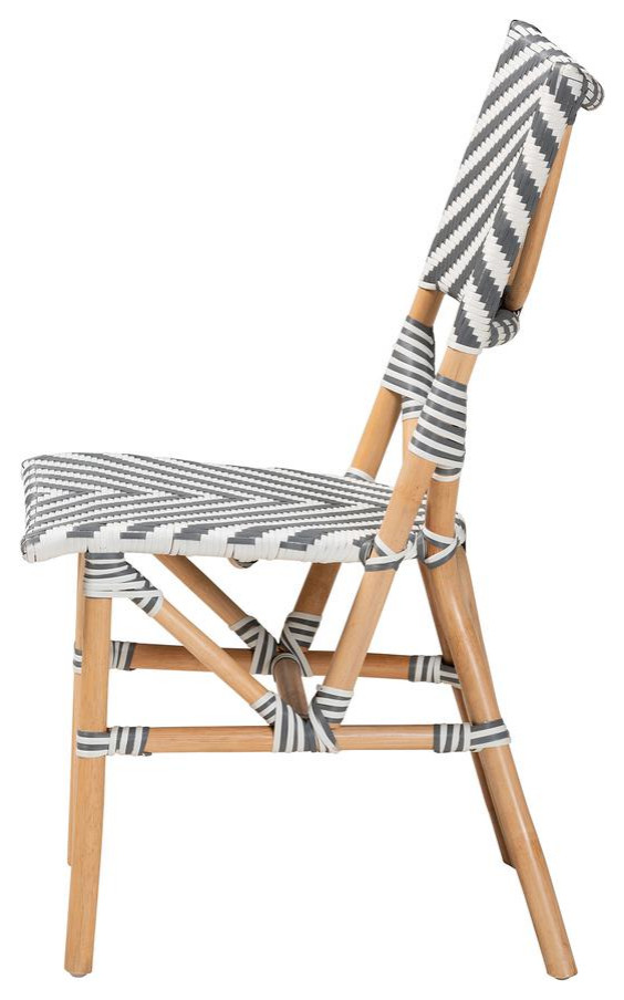 Baxton Studio Shai Modern French Grey and White Weaving and Natural Rattan...   Tropical   Dining Chairs   by BisonOffice  Houzz