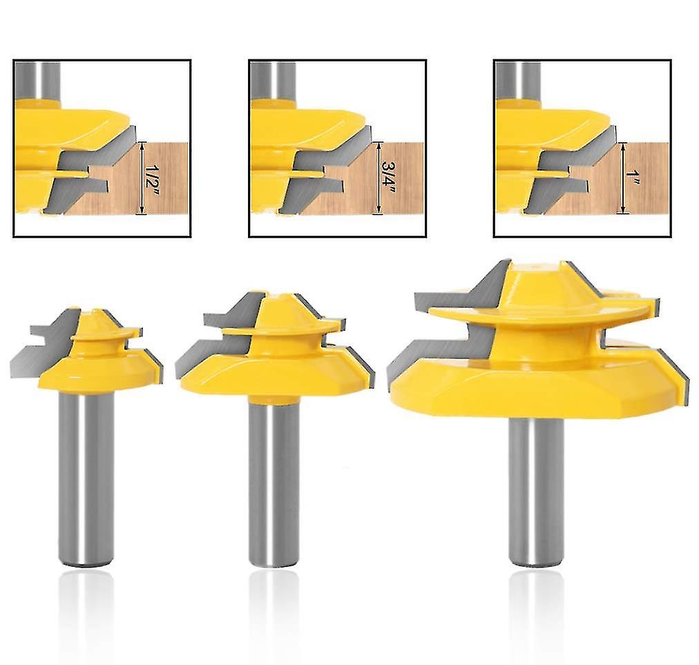 45 Degree Locking Miter Cutter (1/2 Inch Shank) Panel Knife Floor Knife Wood Carving， Yellow， Three Pieces