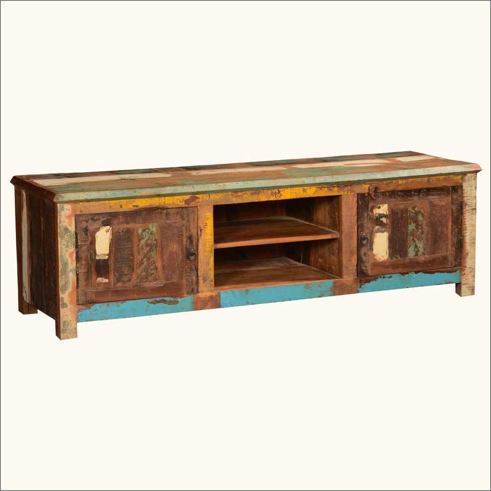 Bienville Retro Style Reclaimed Wood Media TV Stand 2 Door Cabinet   Eclectic   Entertainment Centers And Tv Stands   by Sierra Living Concepts Inc  Houzz