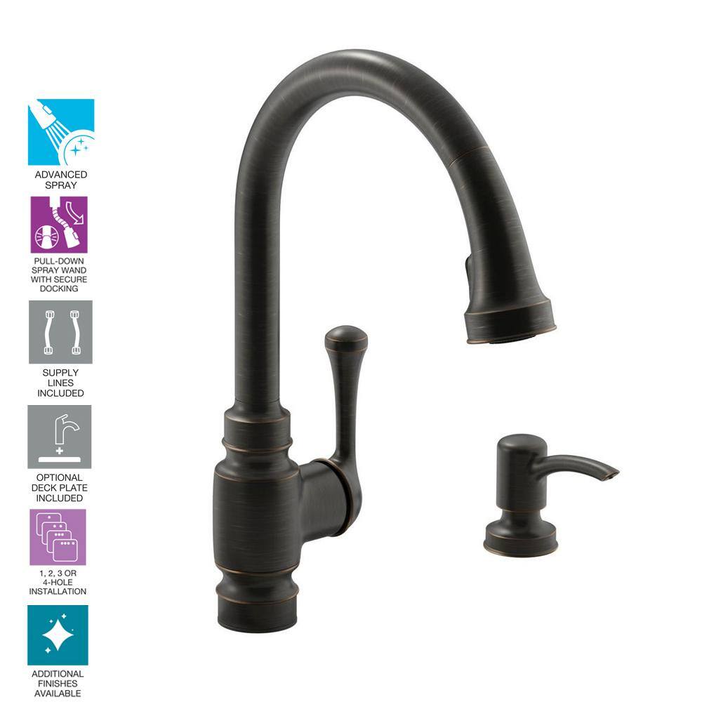 KOHLER Carmichael Single-Handle Pull-Down Sprayer Kitchen Faucet in Oil Rubbed Bronze K-R72512-SD-2BZ