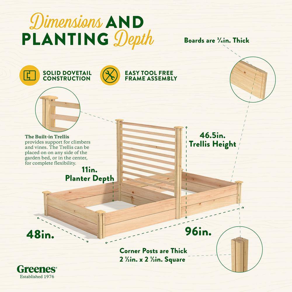 Greenes Fence 4 ft. x 8 ft. X 11 in. Premium Cedar Raised Garden Bed with Trellis RC489612PTRE