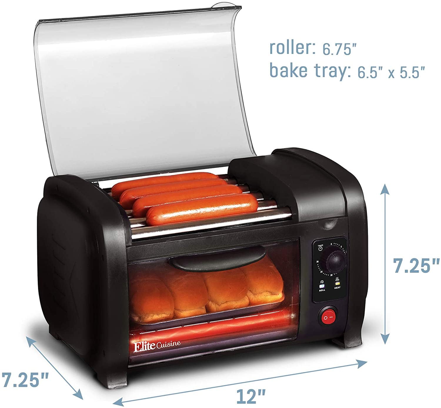 Elite by Maxi Matic Cuisine EHD-051B Hot Dog Roller and Toaster Oven, black