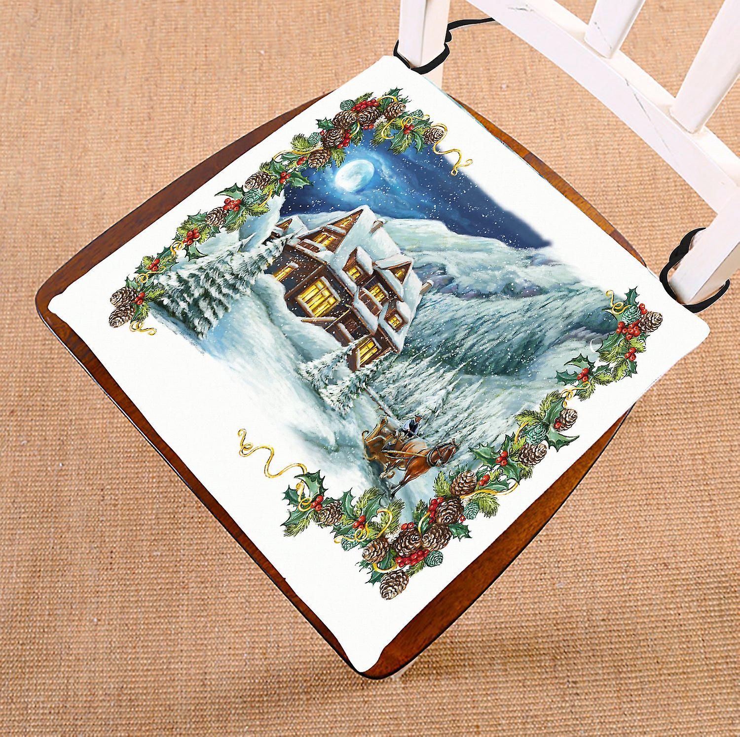 Snow Chair Pad， Christmas Winter Happy Scene Seat Cushion Chair Cushion Floor Cushion 40x40 Cm